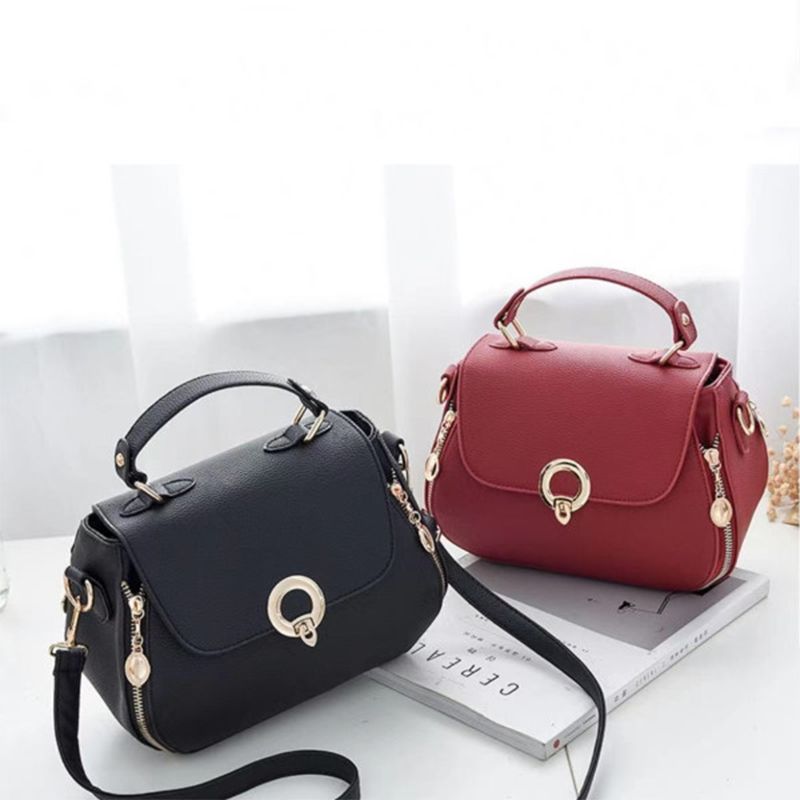 Wine Red PU Handbag: Adjustable Strap, Cute Flap-over, Stylish Chic - Shop N Save