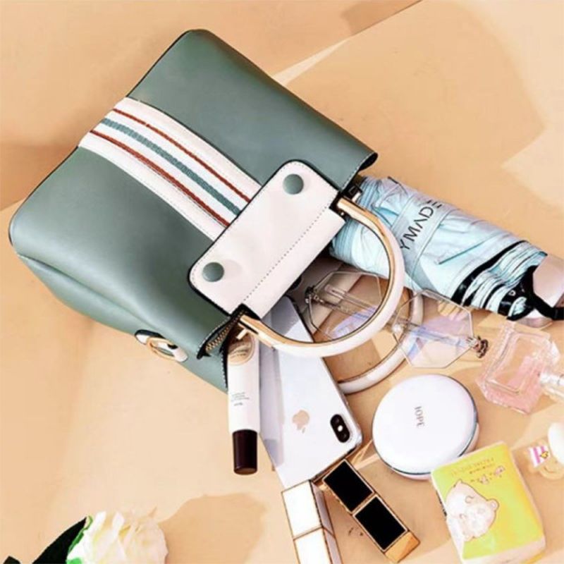 Green Lattice Handbag: Stylish, Casual, Striped Strap, Multiple Compartments - Shop N Save