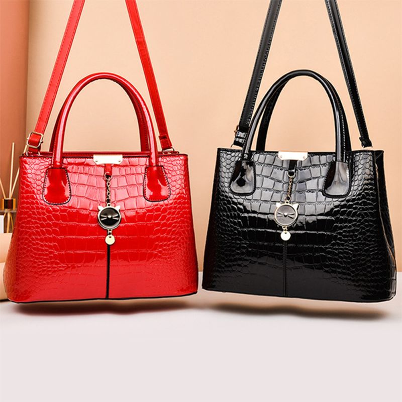 Red Croc Texture Handbag: Stylish, Spacious, Sleek, Glossy Elegance - Shop N Save