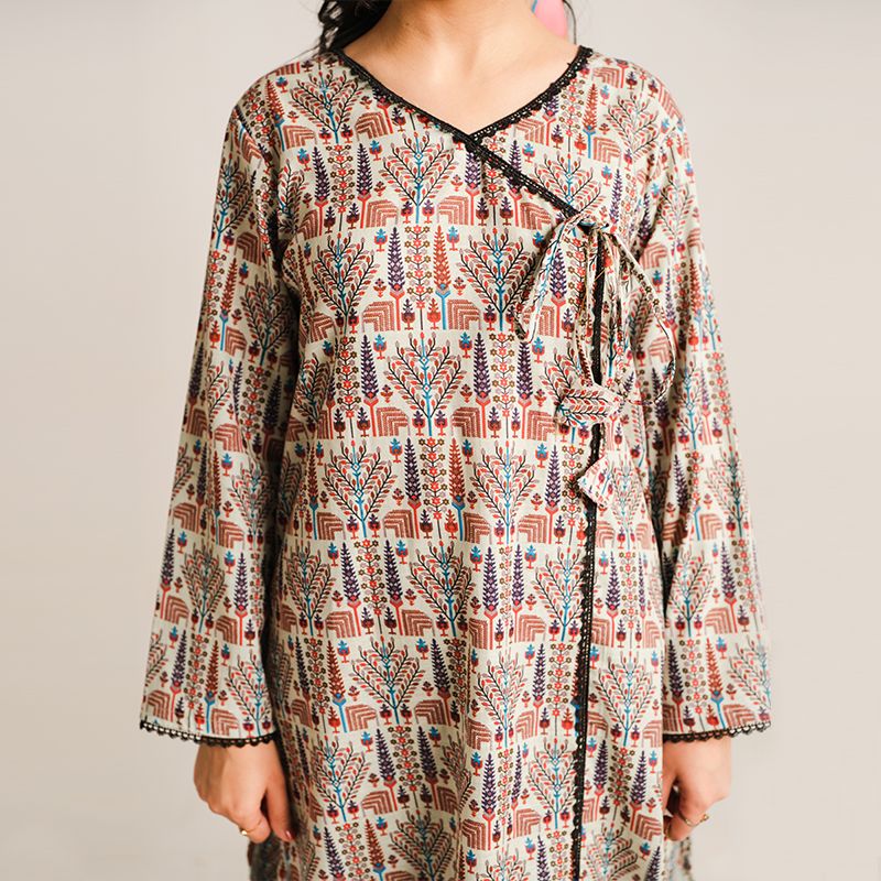 2 Piece Digital Print Kurti Salwar Set - Pure Cotton Collection Stylish Light Weight Cotton Fabric Suit Top Bottom Salwar Kameez Indian Pakistani Printed Suit For Casual Outdoor Dress - Multicolor - Shop N Save