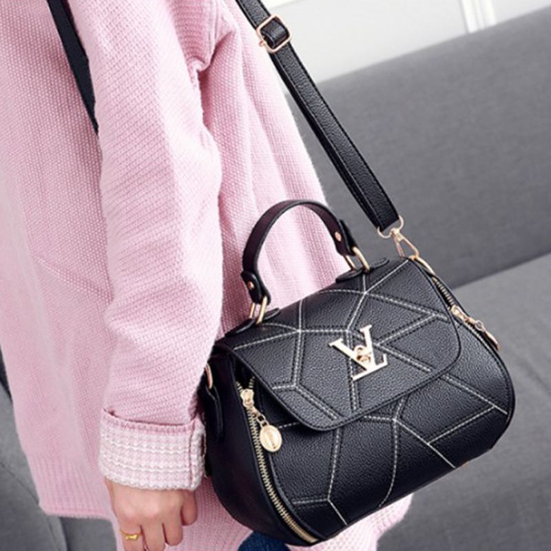 V-Shaped Black Handbag: Stylish, Compact, Versatile, Fashionable Statement - Shop N Save