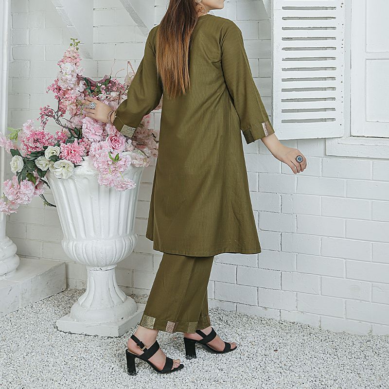 2 Piece Kurti Salwar Embroidery Set - Pure Cotton Collection Stylish Solid Color Light Weight Cotton Fabric Suit Top Bottom Salwar Kameez Indian Pakistani Embroidered Suit For Event Party Outdoor Dress - Dark Green - Shop N Save