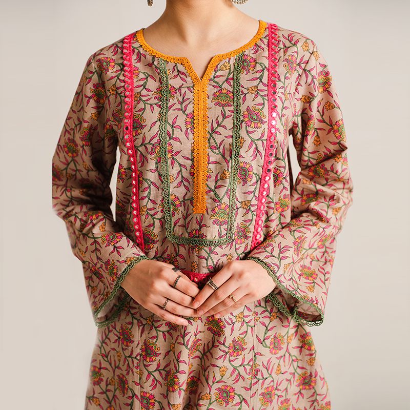 2 Piece Digital Print Kurti Salwar Set - Pure Cotton Collection Stylish Light Weight Cotton Fabric Suit Top Bottom Salwar Kameez Indian Pakistani Printed Suit For Casual Outdoor Dress - Multicolor - Shop N Save