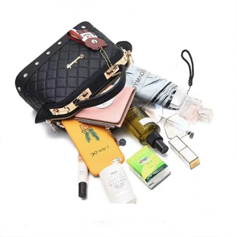 Black Geometric Quilted Handbag: Stylish, Tassel Detail, Versatile Charm - Shop N Save