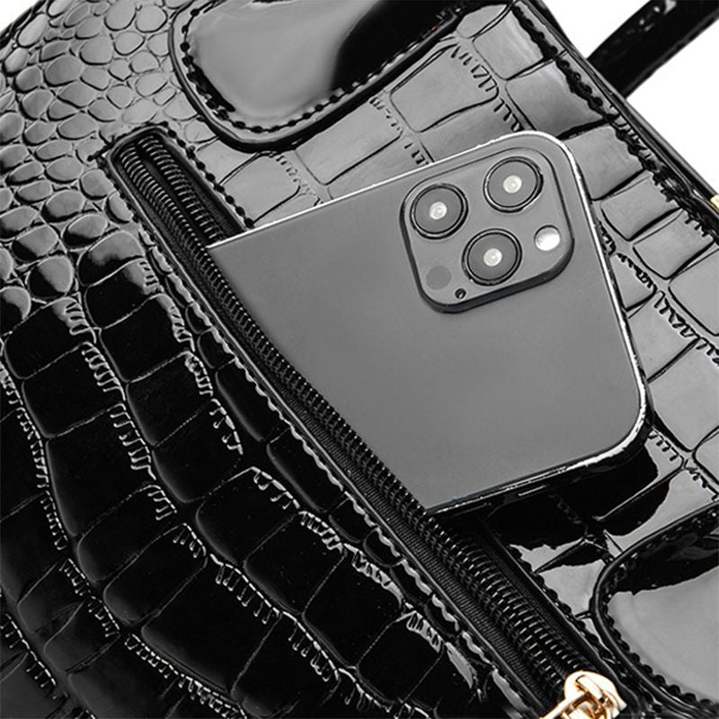 Black Crocodile Handbag: Stylish, Large Capacity, PU Leather, Chic - Shop N Save