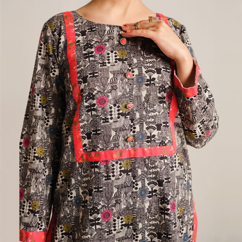 2 Piece Digital Print Kurti Salwar Set - Pure Cotton Collection Stylish Light Weight Cotton Fabric Suit Top Bottom Salwar Kameez Indian Pakistani Printed Suit For Casual Outdoor Dress - Multicolor - Shop N Save