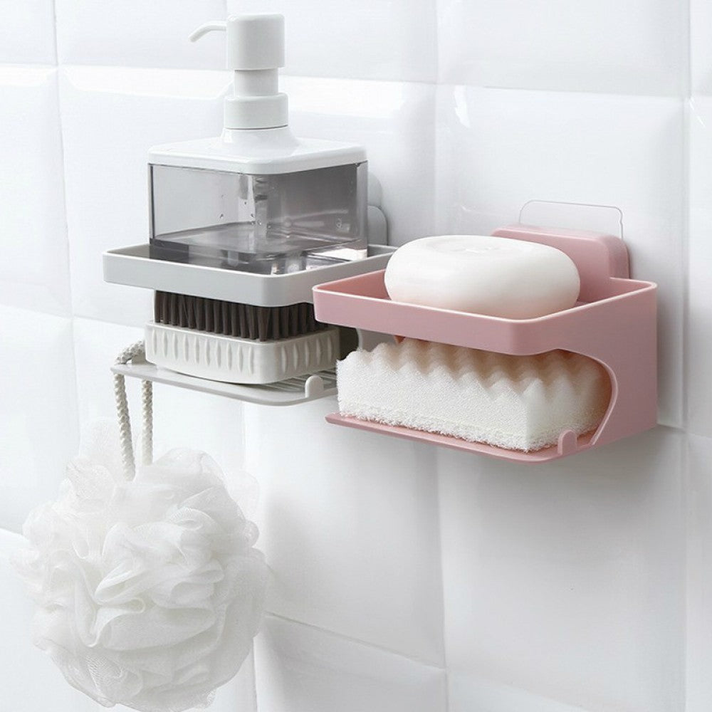 Double-layer Soap Rack Traceless Viscose Bathroom - Solid Pink