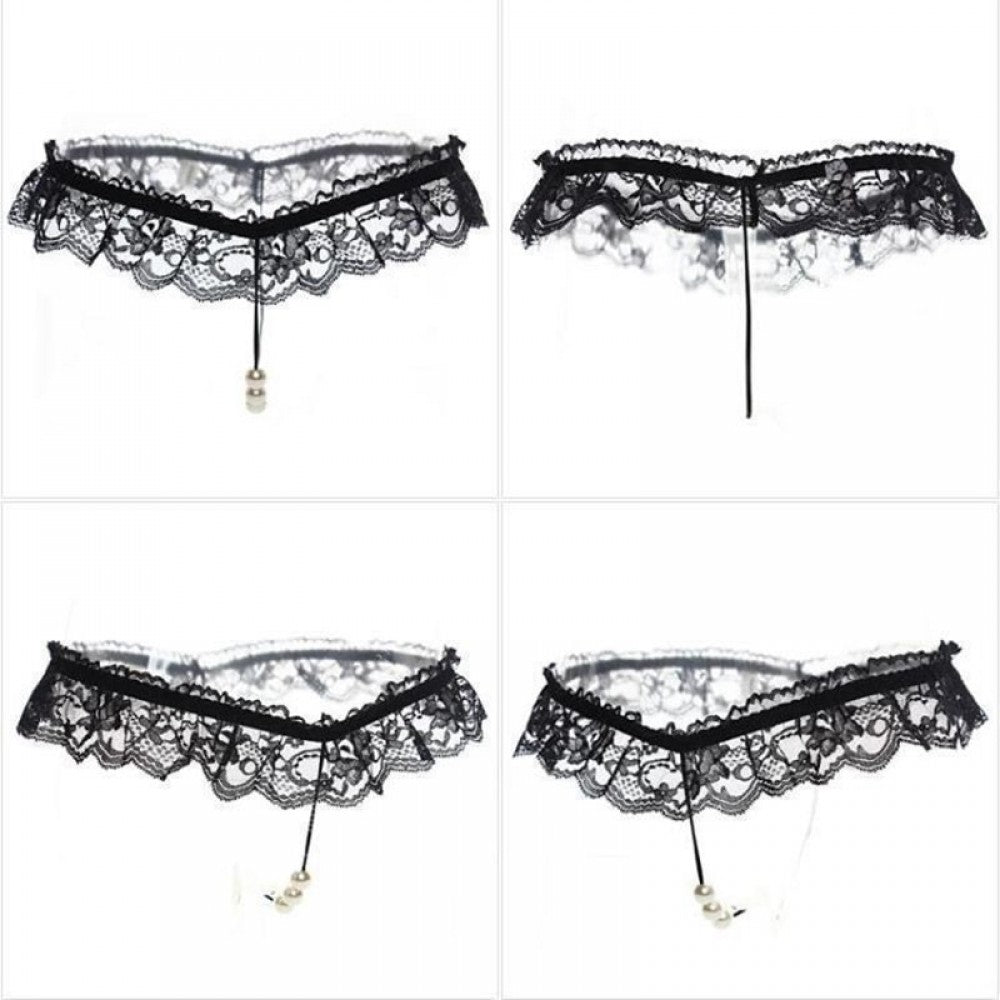 Hot Lingerie Lace Women G-String Low Waist Pearl Thongs - Black - Shop N Save