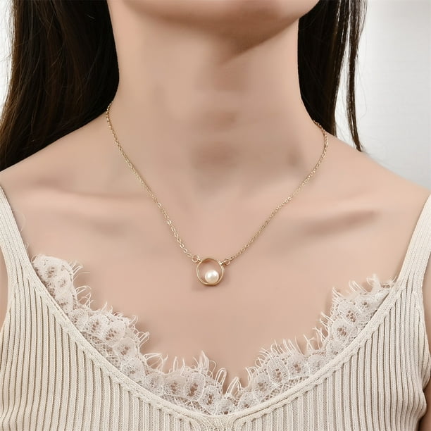 Pearl Geometric Pendant Necklace - Fashionable Thin Chain Jewelry for Women - Shop N Save