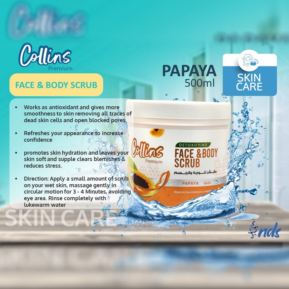 Collins Papaya Scrub - 500ml, Gentle Exfoliation, Radiant Skin - Shop N Save