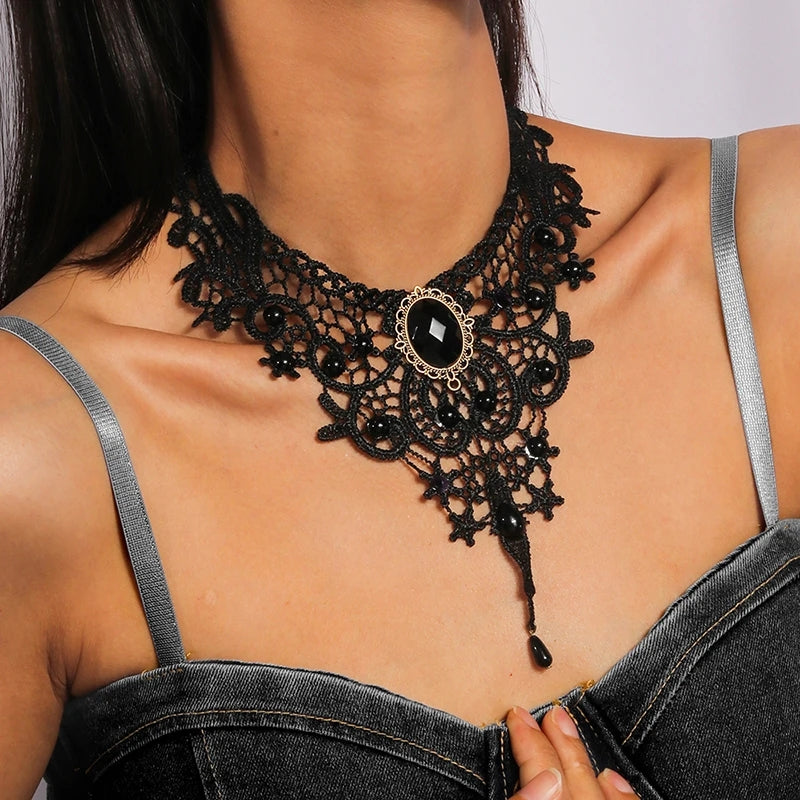 Gothic Lace Necklace: Water Drop Pendant, Steampunk Collar - Shop N Save