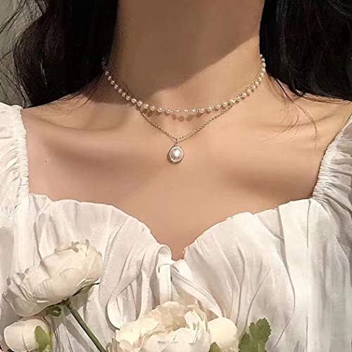 Aluinn Double Pearl Choker: Layered Gold Chain Pendant Necklace for Women - Shop N Save