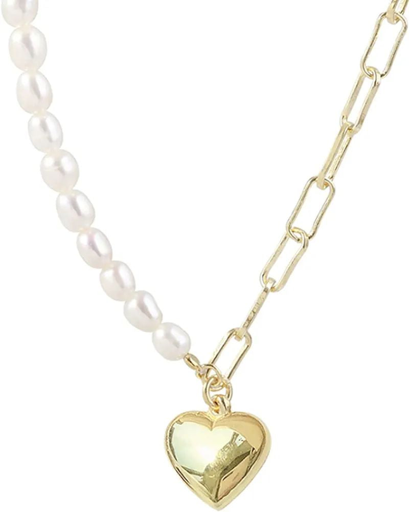 Golden Silver Love Pearl Necklace: Elegant Boutique Pendant - Shop N Save