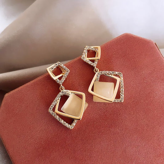 Ladies Fashion Square Earrings - Golden - Shop N Save