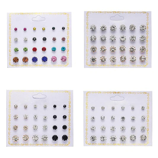 12 Pairs Of Rhinestone Fashion Earrings - Transparent - Shop N Save
