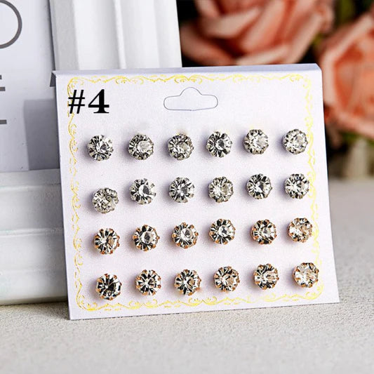 12 Pairs Of Rhinestone Fashion Earrings - Transparent - Shop N Save