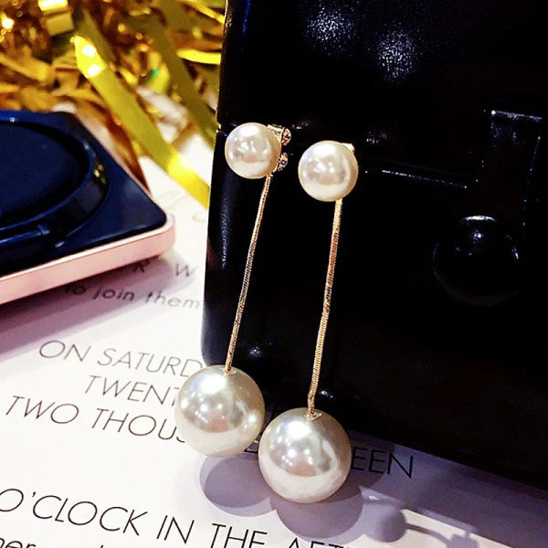 Ladies Elegant Pearl Long Earrings - Golden - Shop N Save