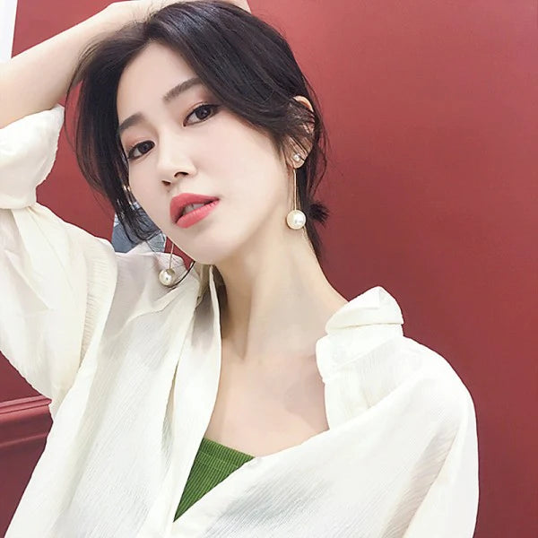 Ladies Elegant Pearl Long Earrings - Golden - Shop N Save