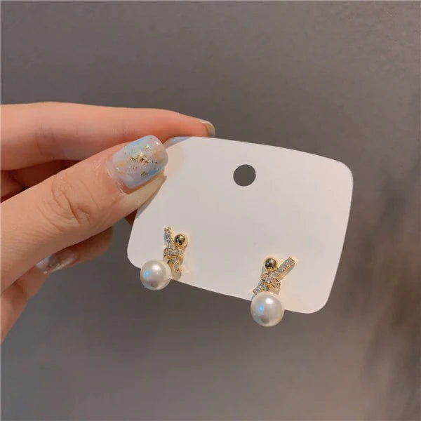 Girls Elegant Simple Pearl Earrings - Golden - Shop N Save