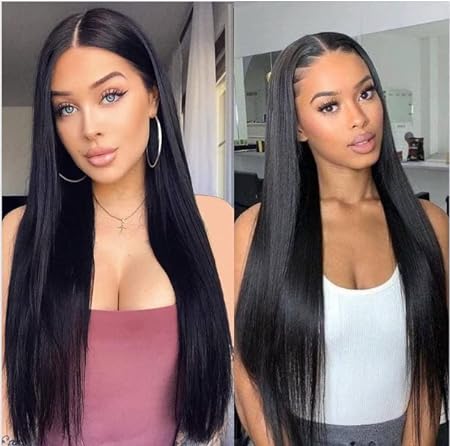 Straight European-American Black Wig - Medium