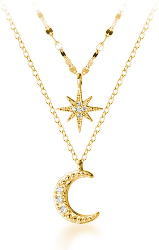 Sterling Golden Star Moon Choker: Layered Necklace for Women & Teens - Shop N Save