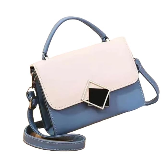 Girls Fashion Color Contrast Small Messenger Bag - White Blue