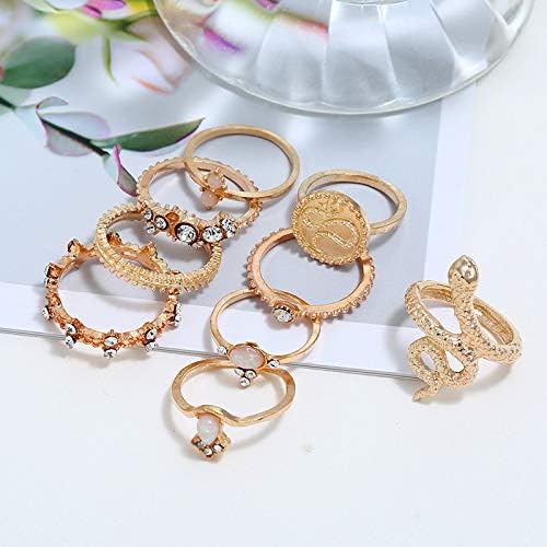 Gold Snake Ring Set - Boho Rhinestone Stackable Vintage Rings - Shop N Save