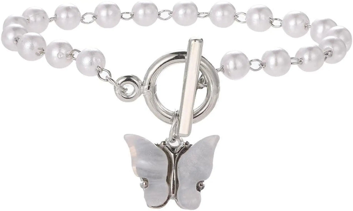 Pinapes White Pearl Butterfly Bracelet: Exclusive Beaded Elegance - Shop N Save