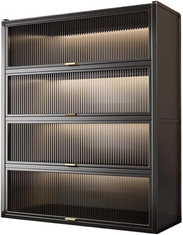 Metal Acrylic Showcase Cabinet – 4-Tier Display Storage Organizer with Sliding Doors, Sturdy Metal Frame, and Transparent Acrylic Panels, 144cm Height, Ideal for Home or Office
