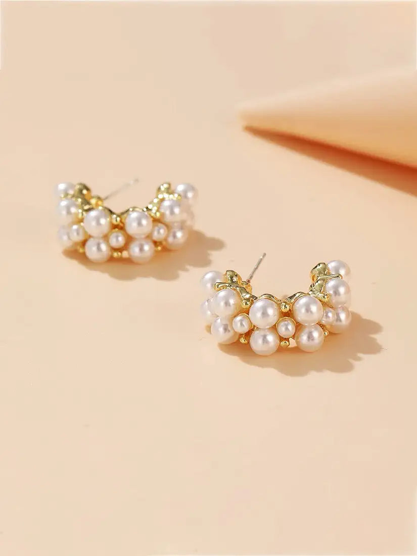 Gold-Toned Chimes Hoop Earrings: Pearl-Studded Clip-On Design - Shop N Save