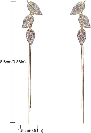Leaves Carved Crystal Party Wear Ear Tops - Golden