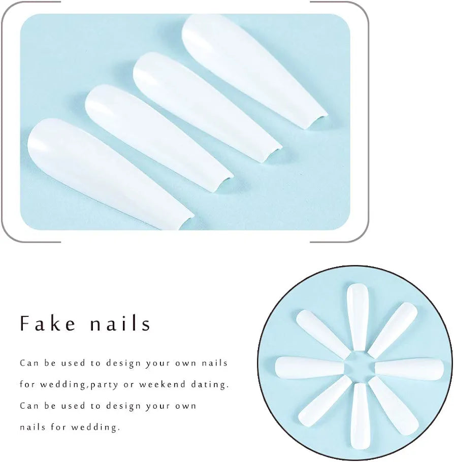 Zoestar White Coffin Press-on Nails: 24 Glossy Acrylic Long False Nails - Shop N Save