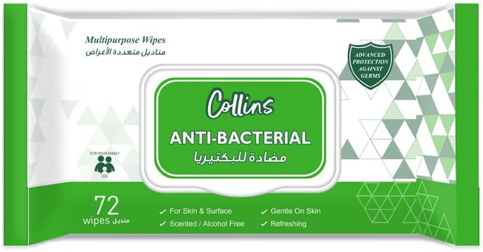 Collins Anti-Bacterial Wipes - 72 Sheets Per Pack, 2+2 Promo Pack (Total 288 Pieces) | Ultra Thick & Soft | Kills 99.9% Germs | Refreshing & Scented Cleaning Wipes