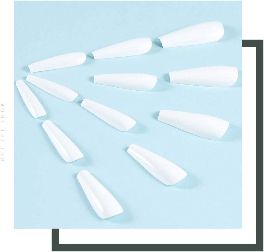 Zoestar White Coffin Press-on Nails: 24 Glossy Acrylic Long False Nails - Shop N Save