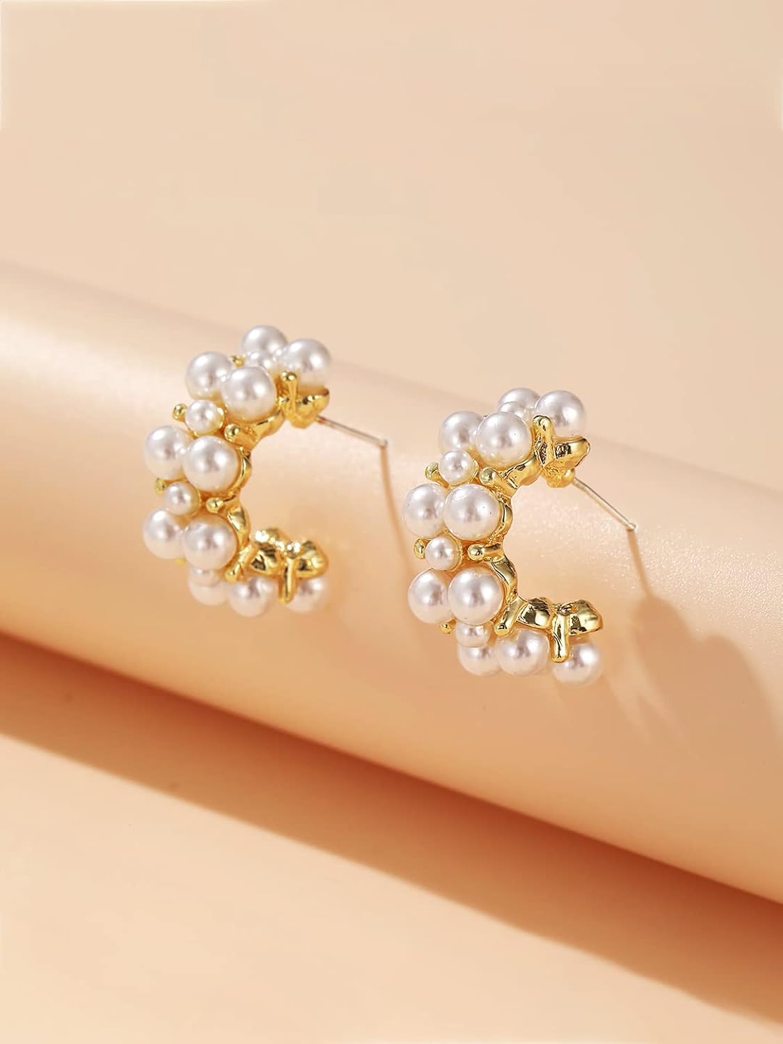 Gold-Toned Chimes Hoop Earrings: Pearl-Studded Clip-On Design - Shop N Save