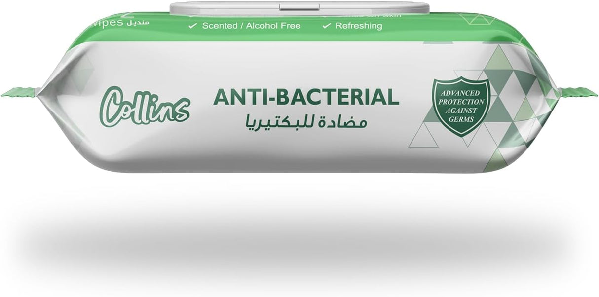 Collins Anti-Bacterial Wipes - 72 Sheets Per Pack, 2+2 Promo Pack (Total 288 Pieces) | Ultra Thick & Soft | Kills 99.9% Germs | Refreshing & Scented Cleaning Wipes
