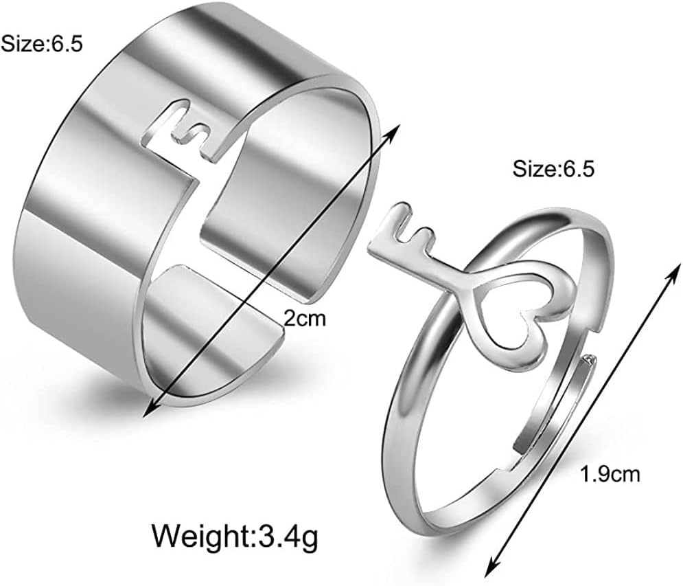 Couple Ring Set: Silver Heart Open Rings with Lock & Key Design - Shop N Save