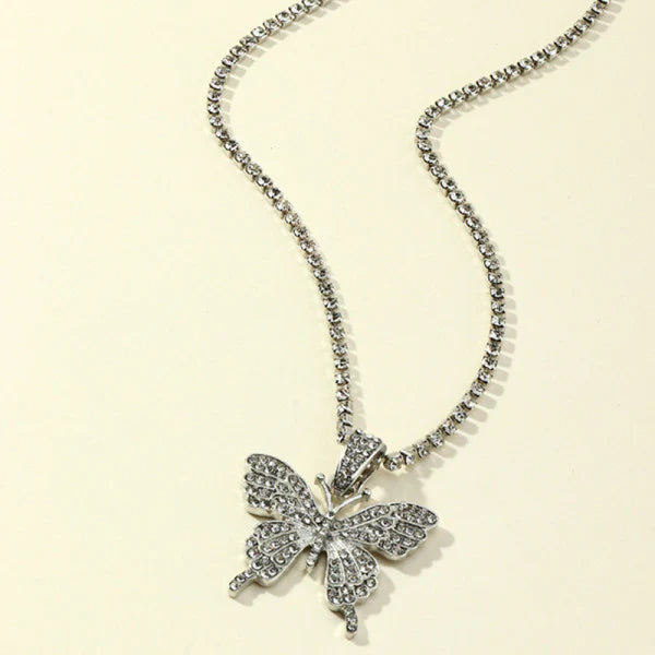 Woman Rhinestone Butterfly Necklace - Silver - Shop N Save