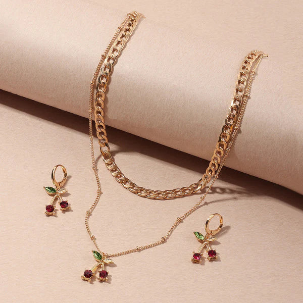 Ladies Berry Earrings And Necklace Set- Golden - Shop N Save