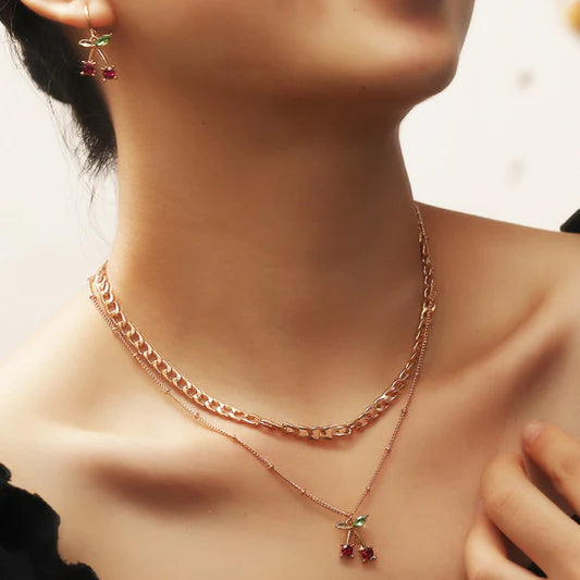 Ladies Berry Earrings And Necklace Set- Golden - Shop N Save
