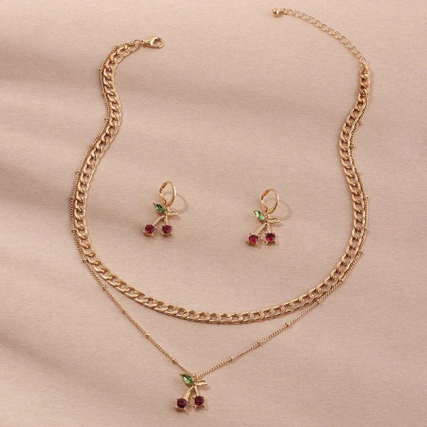 Ladies Berry Earrings And Necklace Set- Golden - Shop N Save