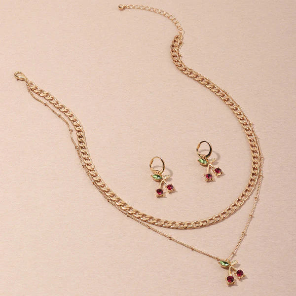 Ladies Berry Earrings And Necklace Set- Golden - Shop N Save