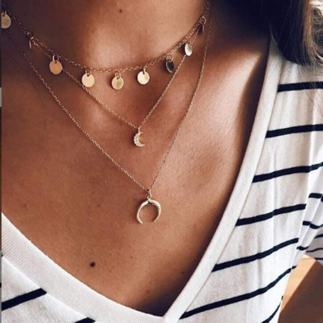 Boho Multilayer Moon Sequins Gold Necklace: Trendy Jewelry - Shop N Save