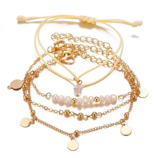 Girls Metal Heart And Pearl Bracelet Set 4 Pieces - Golden - Shop N Save