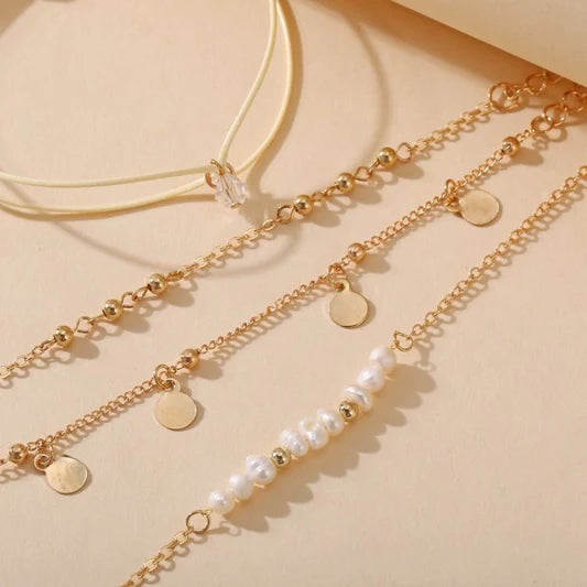 Girls Metal Heart And Pearl Bracelet Set 4 Pieces - Golden - Shop N Save