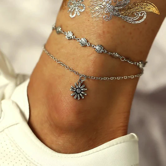 Flower Decoration Ladies Wild Metal Anklet - Silver - Shop N Save