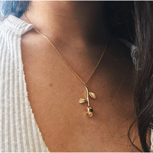 Valentine Rose Pendant Fashion Necklace - Golden - Shop N Save