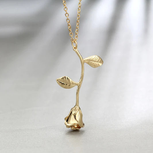 Valentine Rose Pendant Fashion Necklace - Golden - Shop N Save