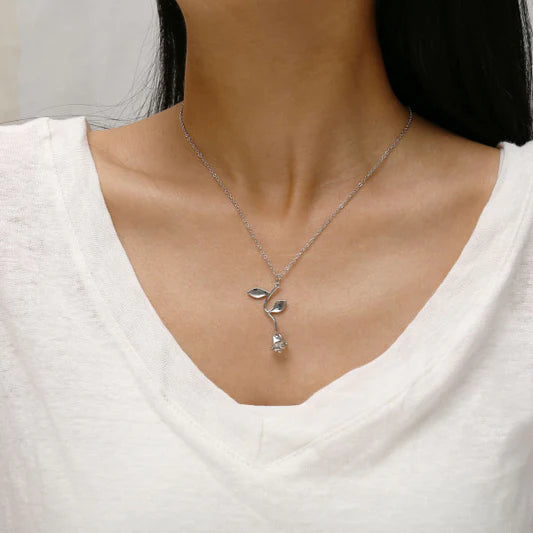Girl Simple Rose Pendant Fashion Necklace - Silver - Shop N Save