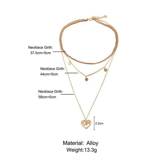 Girl Heart Map Alloy Multi Layer Fashion Necklace - Golden - Shop N Save
